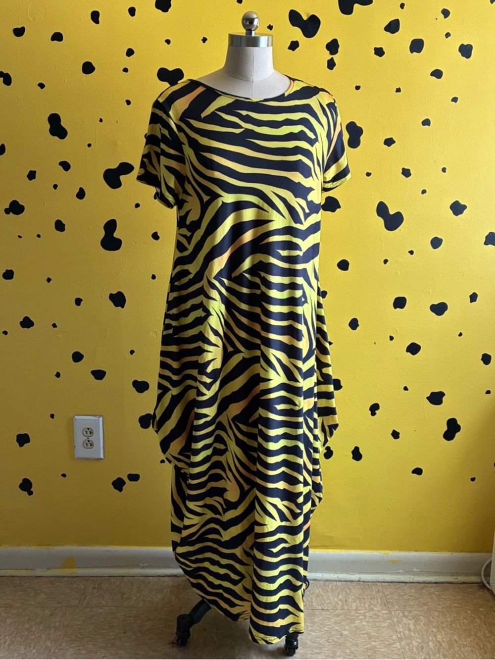 Zebra Print Maxi Dress Statement Animal Print Dopamine Yellow Black Oversized